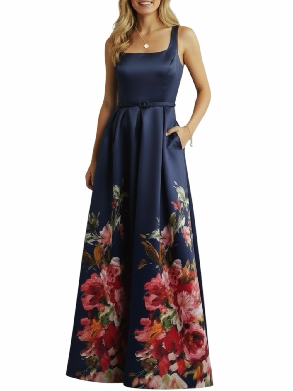 NWT JULIA JORDAN Sleeveless Square Neckline Sweeping Floral Dress Gown Size 8